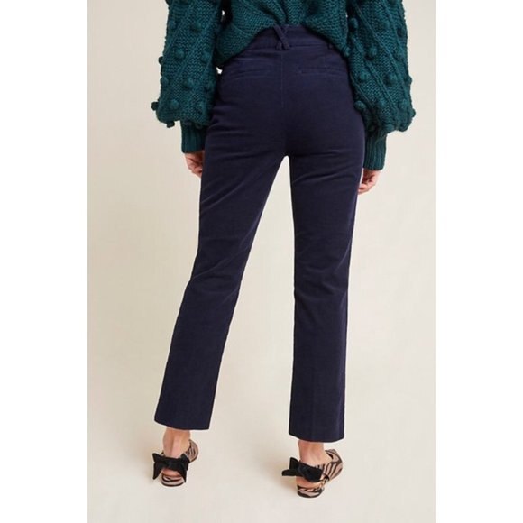 Navy Blue Anthropologie Corduroy Slim Cropped Flare Pants (NWT) - Picture 6 of 7